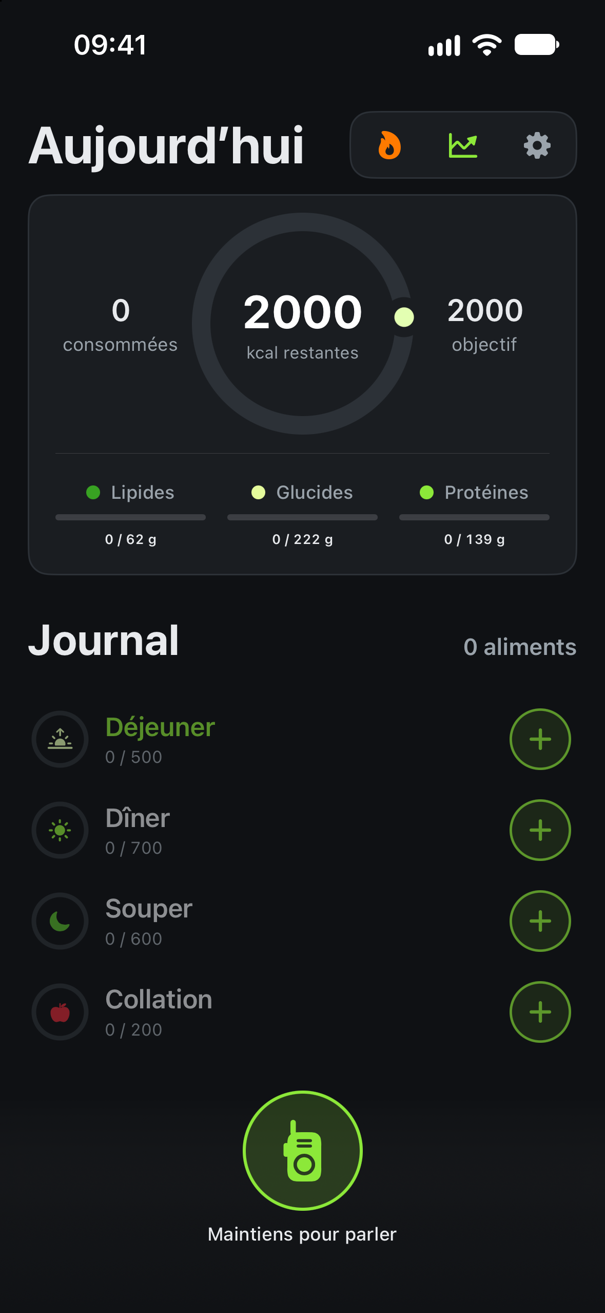 Calotri : journal, roue des calories et bouton talkie-walkie.